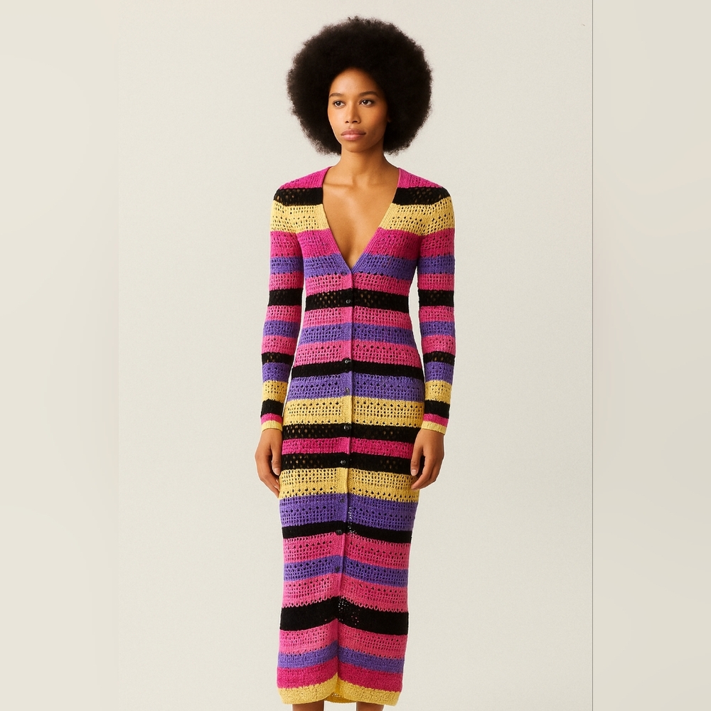 Bennettex Multi Color Knit Crochet Long Cardigan